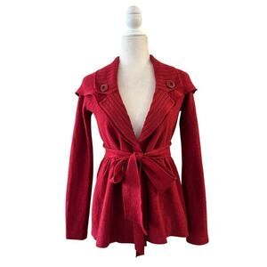 Anthropologie Sparrow Red Belted Mini Cape Cardigan Jacket 100% Merino Wool XS